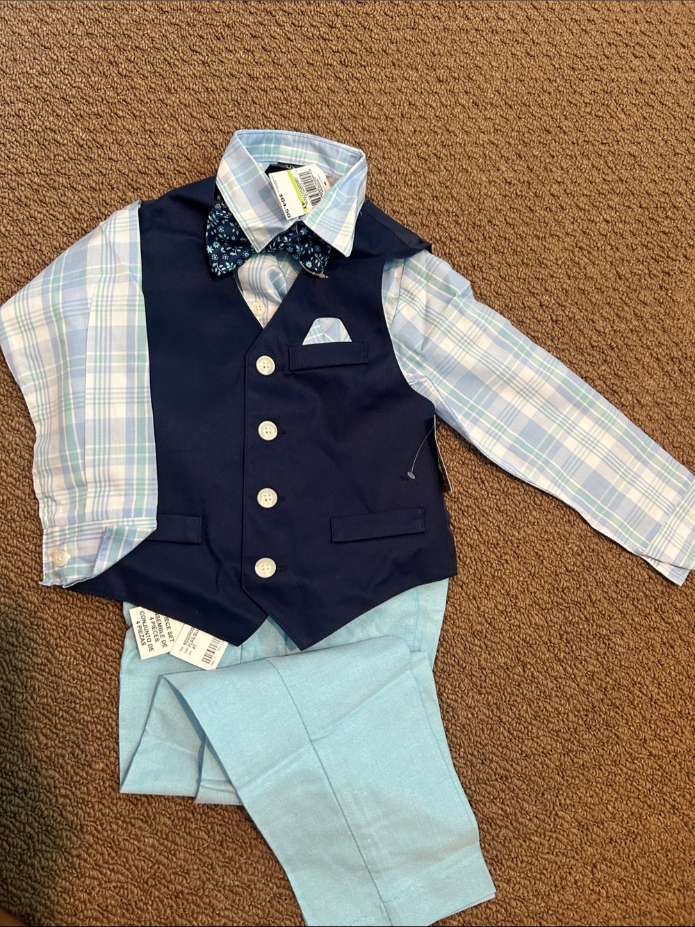 Nautica Navy Vest Set with Light Blue Pants and Plaid Shirt